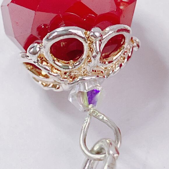 VTG Artisan Sterling Silver Faceted Red Glass Dangle Earrings Handmade Dainty - Picture 7 of 11